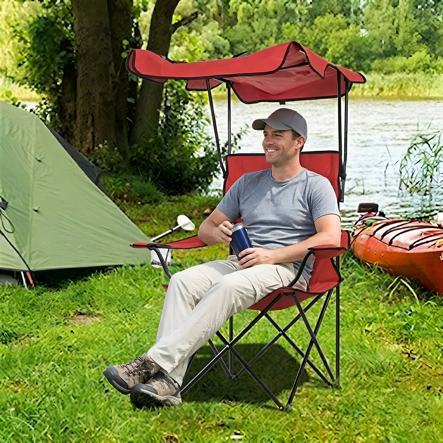 Foldable Outdoor Chair with Sun Canopy