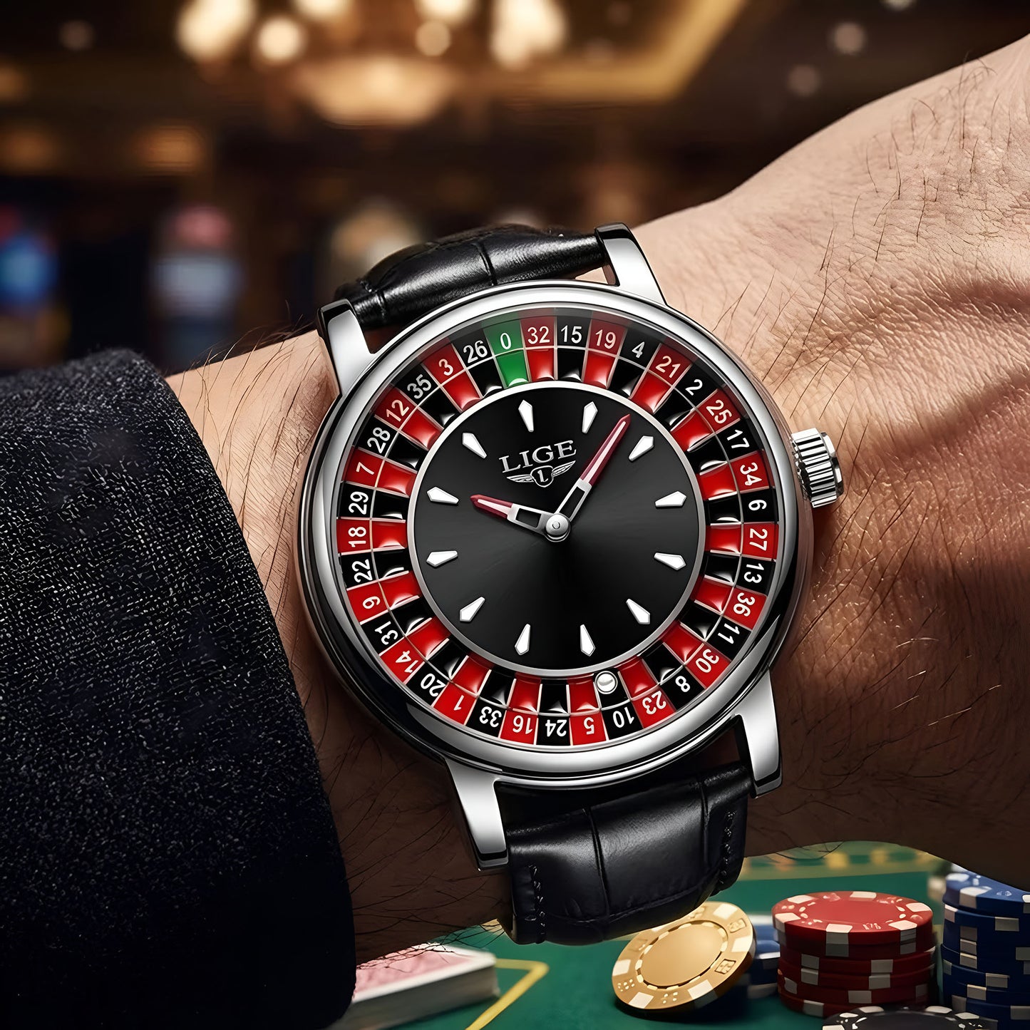 LIGE Roulette Dial Watch for Men