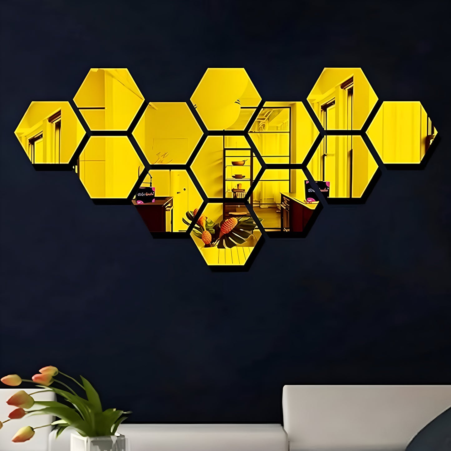 Hexagon Style Acrylic Mirror - Modern Home Decoration [13 pieces]