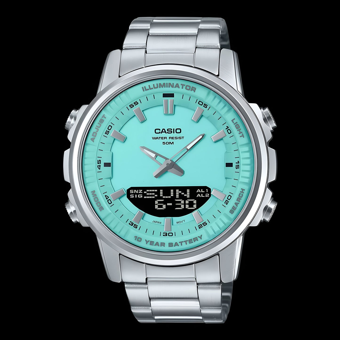 Men's Turquoise Dial Watch – Analog & Digital with Backlight