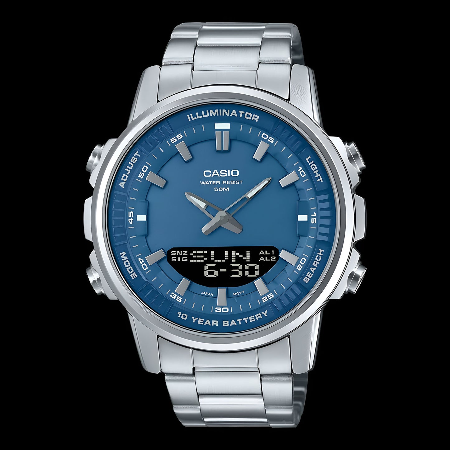 Men's Turquoise Dial Watch – Analog & Digital with Backlight