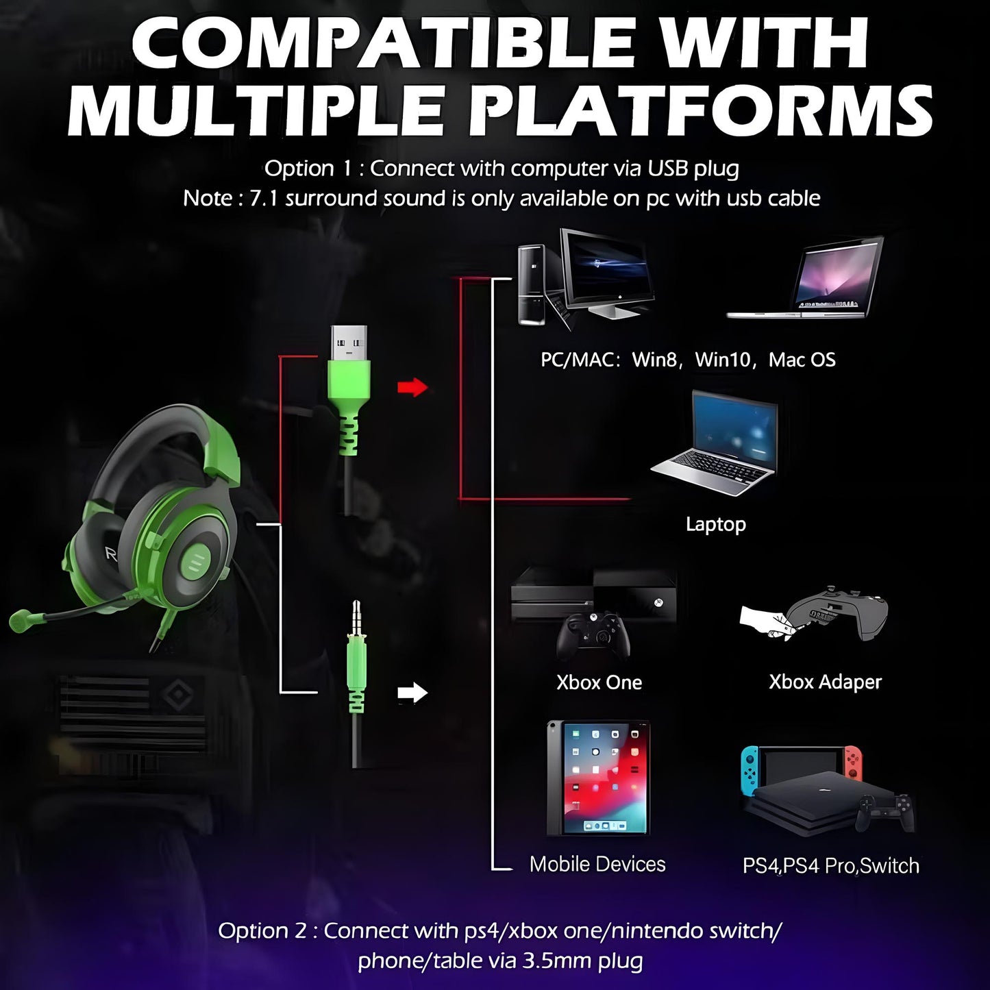 EKSA Pro 2-in-1 Gaming Headset – 7.1 Surround Sound