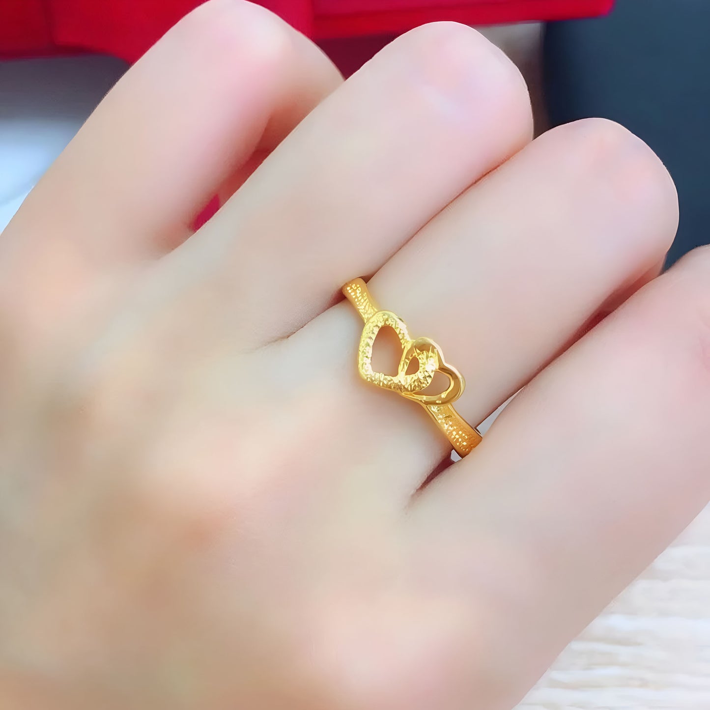Gold Plated Double Heart Ring for Women