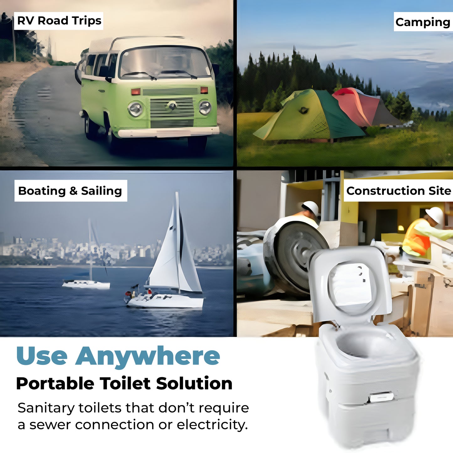 Portable Camping Toilet – Dual Tank with Manual Flush | 16x16x14 inch